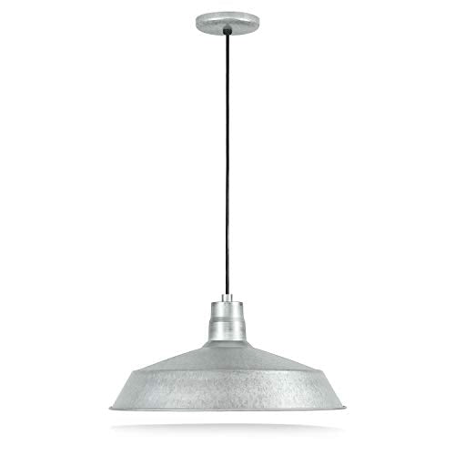17 inch Industrial Galvanized Pendant Barn Light Fixture with 10ft Adjustable Cord