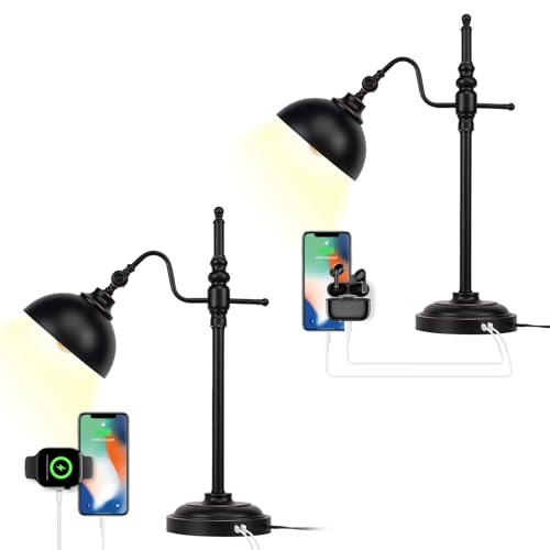 2 Pack Industrial Desk Lamp with 2 USB Charging Port (2 Count)
