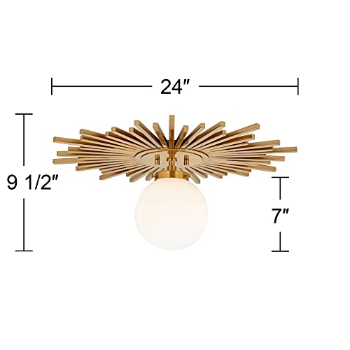 Hazel 24" Wide Sunburst Warm Antique Brass Ceiling Light Fixture