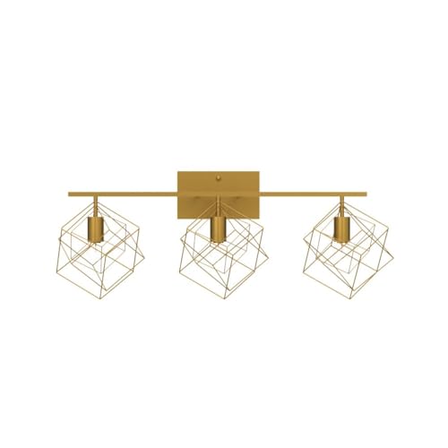 Bathroom Vanity Light with 3 Bulbs Bathroom Light Fixtures Over Mirror with 3 Rotatable Cube Shades Modern Wall Mounted Brushed Brass Gold