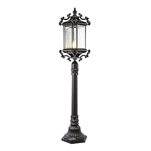 Style Outdoor Pillar Lamp Waterproof Column Lamp Aalloy Street Light E27 Post Light with Glass Lampshade Villa Courtyard Pole Lamp