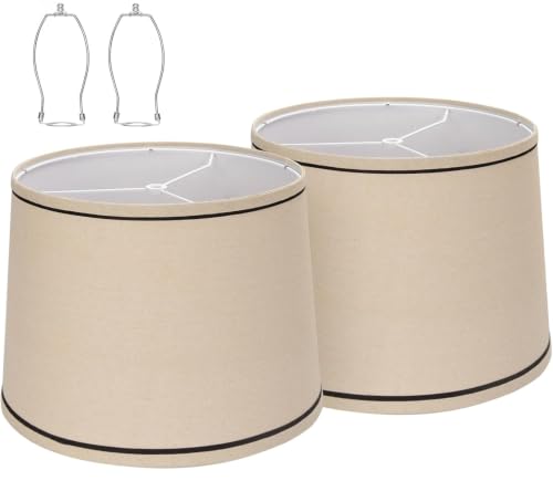Drum Lamp Shades Set of 2 Beige Burlap