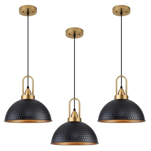 Black Pendant Lights Kitchen Island Industrial Adjustable Height Vintage Farmhouse Dome Hanging Light Fixtures for Barn (3 Count)