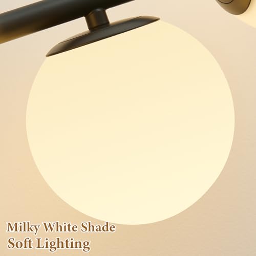 27" Mid Century Modern White Globe Black LED Bathroom Vanity Light