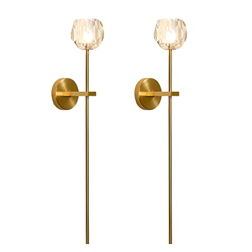 Gold Vintage Crystal Wall Sconce Set of 2 Brushed Brass Wall Lamp (2 Count)