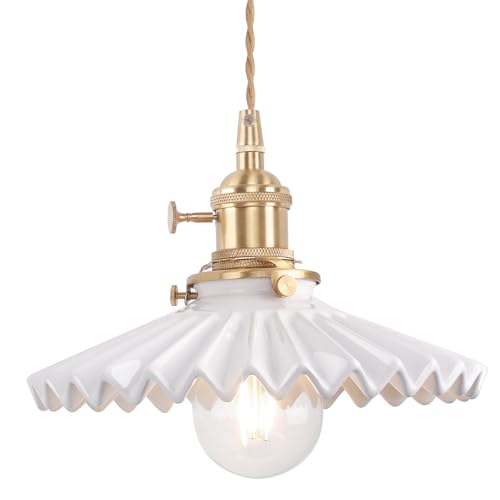 Pendant Light with White Pleated Ceramic Lmapshade