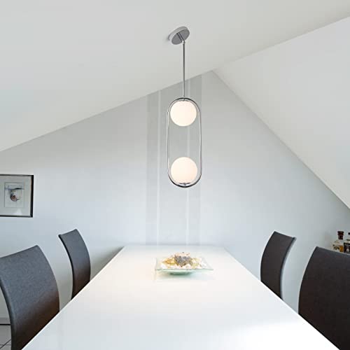 Chrome Pendant Lighting Fixture with Globe Glass Lampshade 2