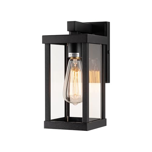 11" Classic Outdoor Wall Sconce 1 Light in Matte Black Rectangular Metal Frame and Clear Glass Shade Waterproof Porch Light Patio Light