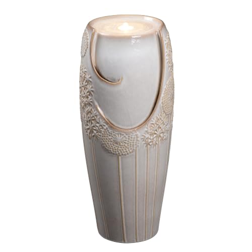 Tall Ivory Ceramic Floral Cascade Fountain