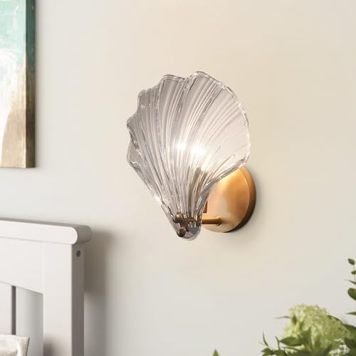 Vintage Crystal Wall Lamp Mid Century Gold Shell Wall Light Hallway Wall Lamp Fixtures for Bedroom