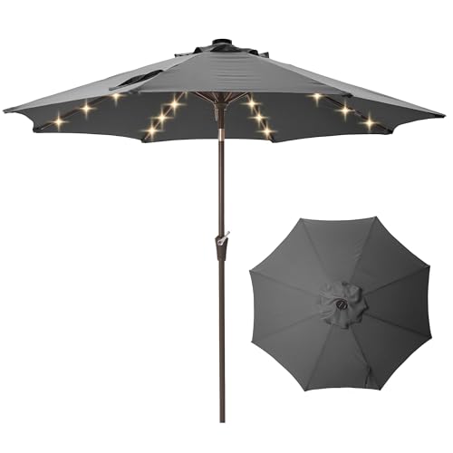 9 FT Outdoor Umbrella with lights pool Umbrella outdoor patio Grey