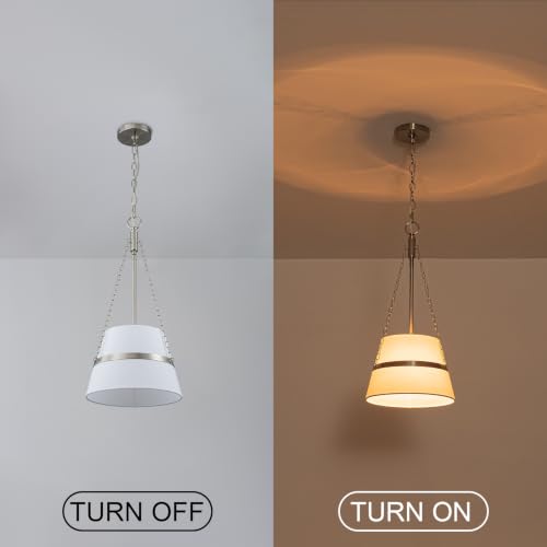 11.4" Brushed Nickel Drum Pendant Lights Kitchen Island White Fabric Shade