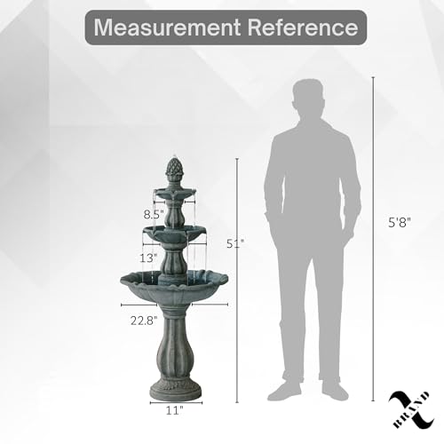 51" 3 Tier Outdoor Waterfall Fountain