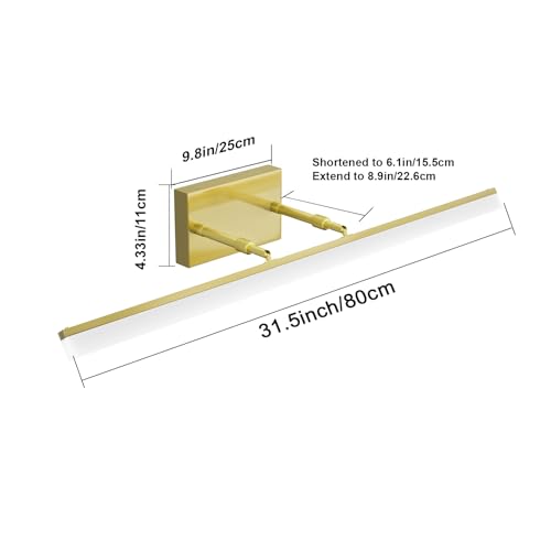 31.5inch Brushed Brass Bathroom Vanity Light Fixtures Modern LED Light Fixtures Gold Vanity Lighing for Bathroom Wall Fixtures 5500K