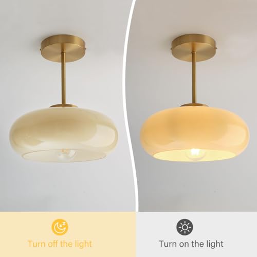 mid Century Ceiling Light Milk Glass Ceiling Light fixtures Glassshade Gold Modern Semi Flush Mount Ceiling Light