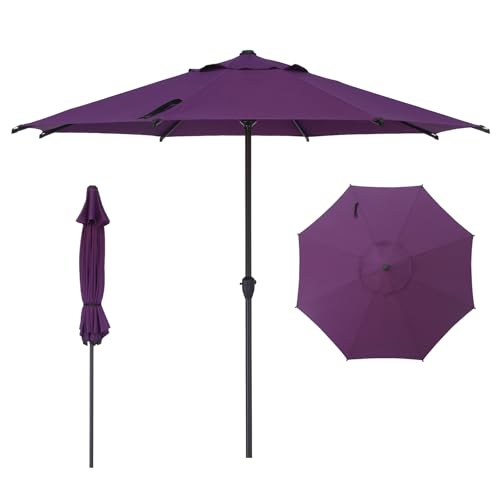 9FT Lyon Outdoor Patio Umbrella Outdoor Table Umbrella with Crank Market Umbrella 8 Sturdy Ribs UV Protection Waterproof and Push Button Tilt for Garden Deck Backyard