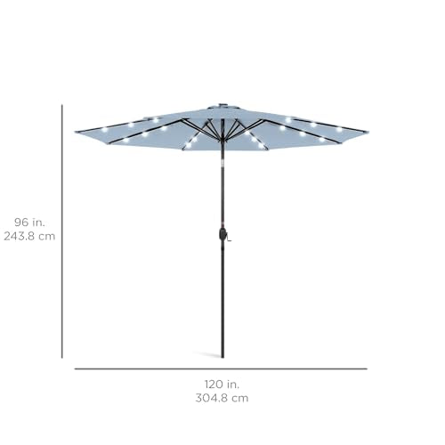 10ft Solar Polyester LED Lighted Patio Umbrella w
