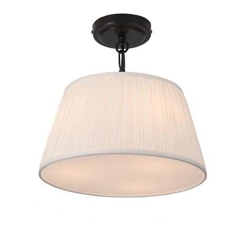 12.6”Dia White Pleated Drum Shade Close to Ceiling Light Fixture