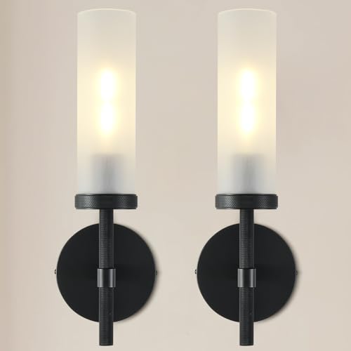 15" Hardwired Frosted Glass 2 PC Bathroom Wall Sconces