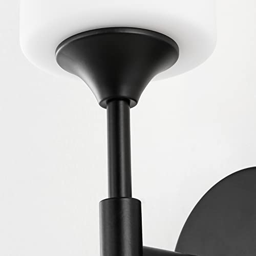 Mid Century Modern Wall Lamp 2 Pack with White Cylinder Glass Shades Matte Black Wall Sconce Bathroom Vanity Lighting Industrial Farmhouse Wall Light Fixtures for Mirror Bedroom Living Room (2 Count)