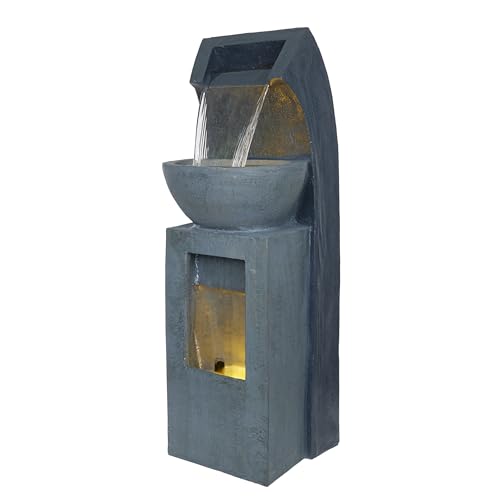41" Tall Outdoor Basin Waterfall Floor Fountain with LED Lights for Garden