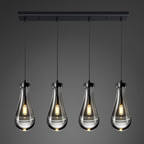 Raindrop Pendant Lights Kitchen Island Teardrop Black Hanging Light Fixtures Clear Solid Glass Pendant Light Modern Chandeliers for Dining Room Porch Corridor Living Room