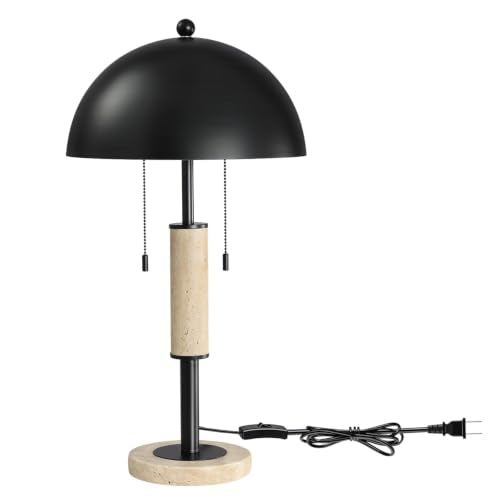 Black Bedside Table Lamp Set 2 Mid Century Modern Tavertine Nightstand Lamp