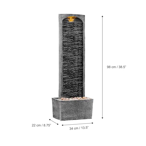 38.5" Faux Slate Contemporary Outdoor LED Waterfall Fountain with Pebble Base
