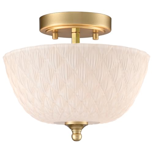 Semi Flush Mount Ceiling Light with Diamond Embossed Frosted Glass Shade