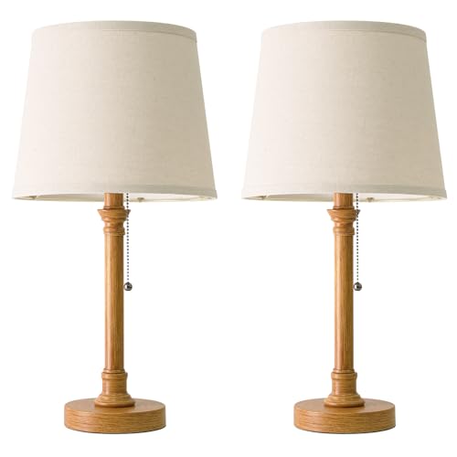 19.5" Wood Grain Rustic Table Lamps Set of 2 for Living Room Bedroom