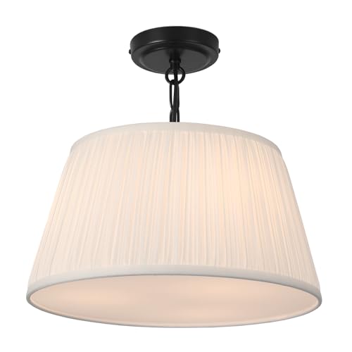 15”Dia White Pleated Drum Shade Semi Flush Mount Ceiling Light