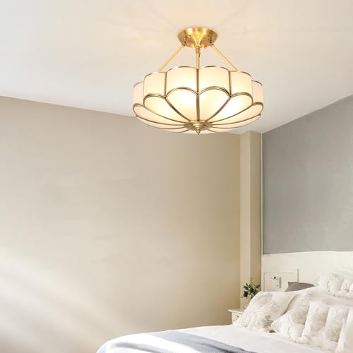 4 Lights Semi Flush Mount Brass Chandelier