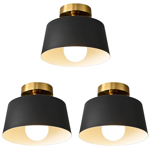 3 Pack Black and Gold Modern Semi Flush Mount Ceiling Light Fxiture 10 in (3 Count)