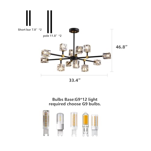 12 Light Black and Gold Crystal Sputnik Chandelier