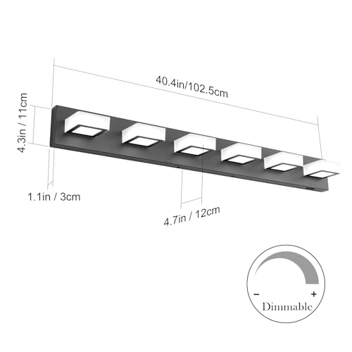 Black Bathroom Lights Fixtures Dimmable 5 Color Temperature Black Acrylic Modern Matte Black Vanity Light for Bathroom 40.4inch