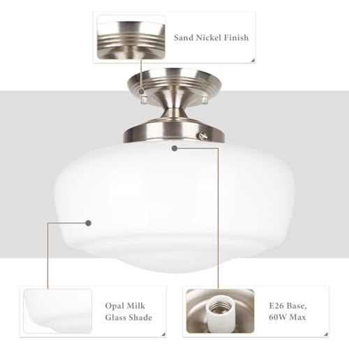 Large Schoolhouse Style Semi Flush Mount Ceiling Light Fixture