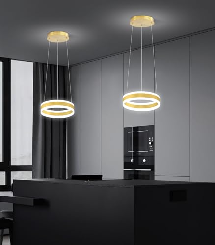 D7.8'' Modern Ring Chandelier for Dining Room LED Dimmable Pendant Lighting High Ceiling Chandelier for Living Room Foyer Bedroom Entryway 3000K