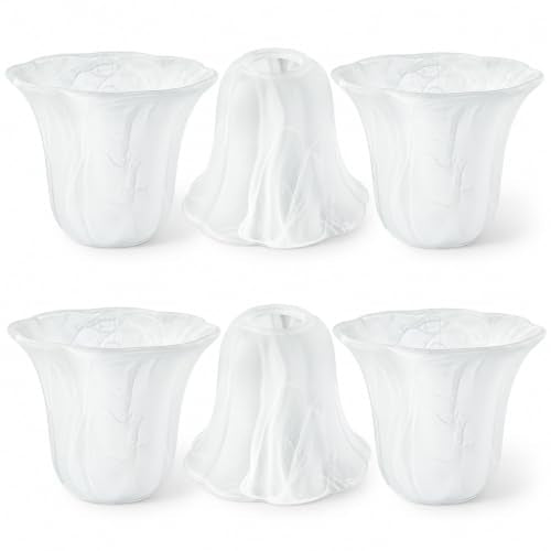 6 Pcs Marble Flower Bell Shaped Glass Lamp Shade Replacement (6 Count)