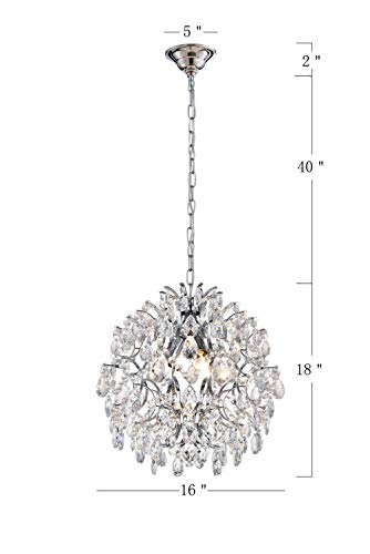 Modern Pendant Chandelier Crystal Raindrop Lighting Ceiling Light Fixture Lamp for Dining Room Bathroom Bedroom Livingroom entryway 3 E12 Bulbs Required D16 in x H18 in
