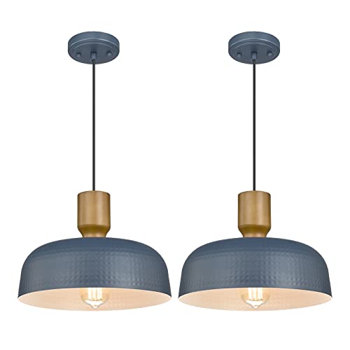 Pendant Light Fixtures Ceiling Hanging with Hammered Metal Shade (2 Count)