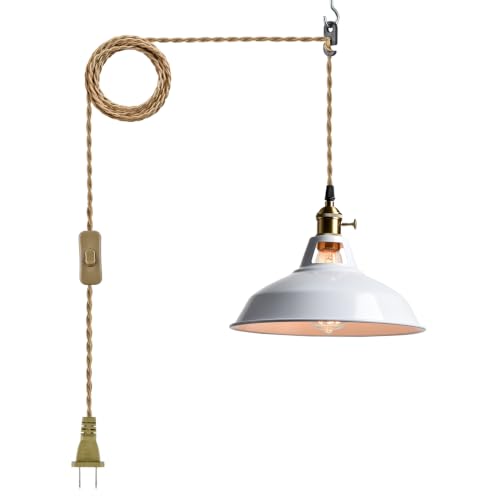 Nordic Plug in Pendant Light White Barn Shade with Dual Switches