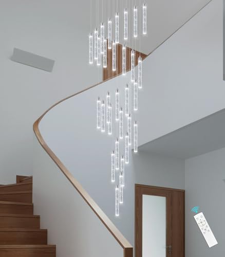 30 Light 197'' High Ceiling Chandeliers Modern Crystal Chandeliers for Entryway Long Spiral LED Dimmable Chandelier Flush Mount Ceiling Staircase Foyer Living Room Sloped ceilings Light Fixture