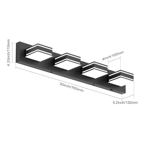 30inch Black Vanity Light for Bathroom with 5 Color Temperatures