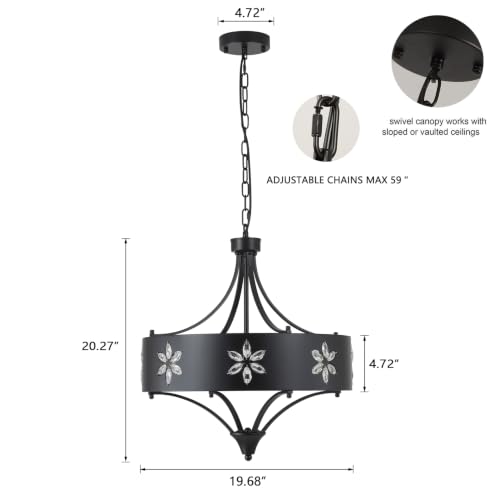 6 Light Large Farmhouse Crystal Pendant Light Fixture with Adjustable Chain