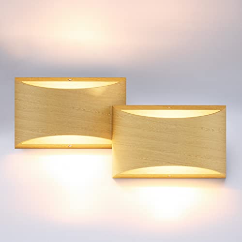 Aluminum Modern LED Wall Sconce Hardwired Interior Wall Lights Set of 2 Wood Texture Up and Down Wall Mount Light for Living Room Bedroom Hallway Corridor Warm White 3000K (2 Count)