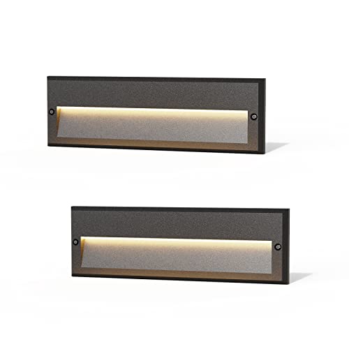 Low Voltage Step Lights 10.6 Inch Outdoor 12V AC Landscape Stair Lights Wired 2PK 6W LED Electric Outdoor Deck Lighting Black Metal 122 Lumens 3000K Warm White with Cable Connectors (2 Count)
