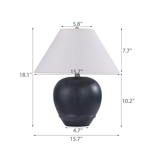 21'' Medium Size Black Glossy Ceramic Base Ceramic Basin Table Lamp Set of 2 for Bedroom (2 Count)