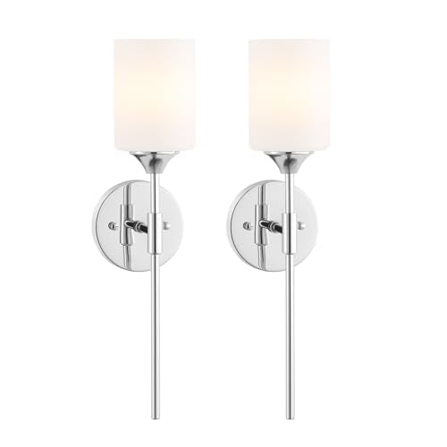 Modern Wall Sconce Set of 2 White Cylinder Glass Shades Mid Century Bathroom Vanity Wall Light Fixtures Industrial Wall Lamp for Bedroom Mirror Living Room Restaurant (2 Count)