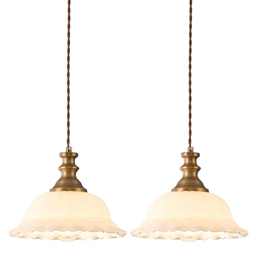 Glass Pendant Lights Modern Pendant Lighting Fixtures Hanging Lamp for Kitchen Island Bedroom Dining Room Coffee Shop Hallway White and Brass 2 Pack (2 Count)