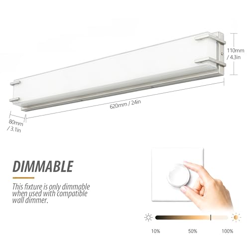 LED Bathroom Light Fixture Over Mirror 24.4" Vanity Light with Milky White Lampshade 4000K Daylight Brushed Nickel Bath Bar (24 Count)